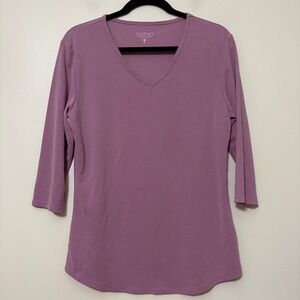 Segments Essentials Women Purple Ribbed V-Neck 3/4 Sleeve Tencel Modal Top M